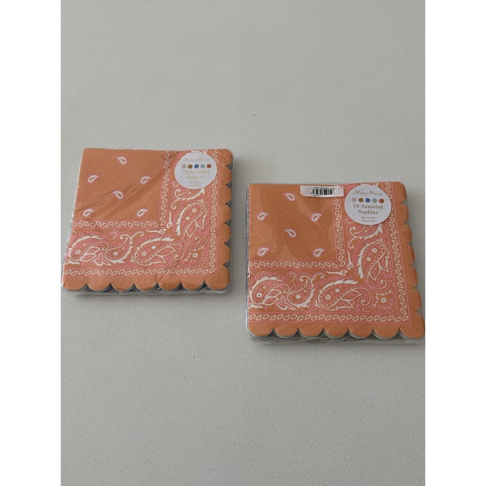 Meri Meri Western Multicolor Bandana‎ Paper Napkins Scalloped 2 Packs Of 16 New